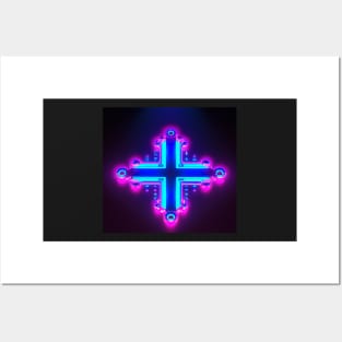 Cyber neon cross Posters and Art